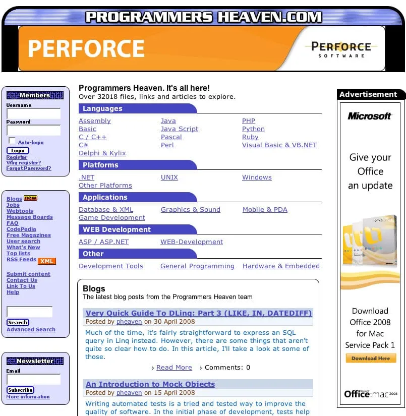 Screenshot of the Programmers Heaven website