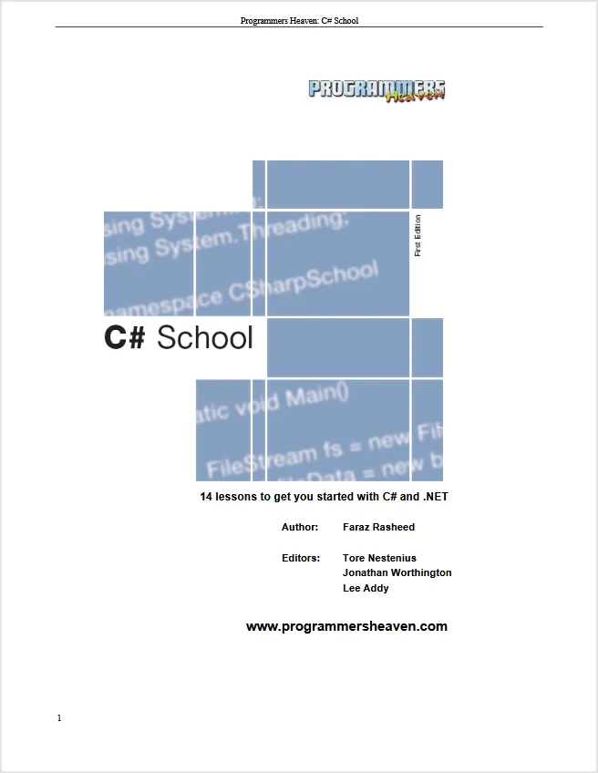 The first page of the C# School ebook