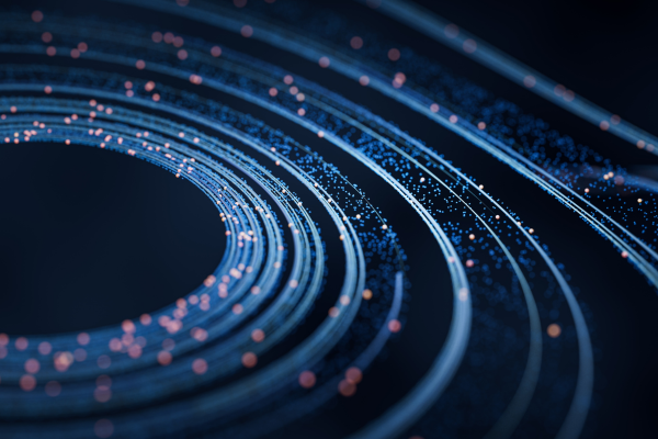 A concentric set of digital circles, representing the widening skills of developers taking courses.